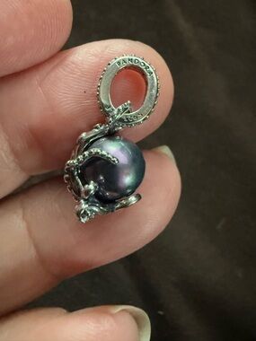 Pandora Sterling Silver Octopus Charm with Iridescent Black Pearl